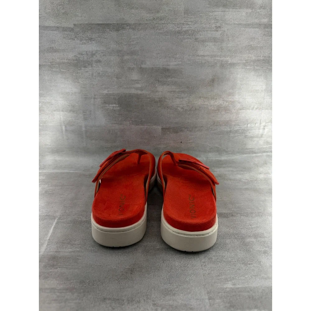 Vionic Uptown Marin Red Suede Platform Thong Sandals Women 6.5 Orthotic Buckle